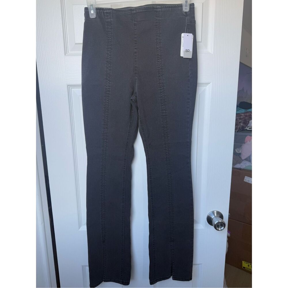 BP Nordstrom Pants Medium Women's Black Front Slit High Rise Elastic Waist